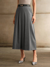 Anewsta Merlot Grey Waist Belt A-Line Skirt For Women